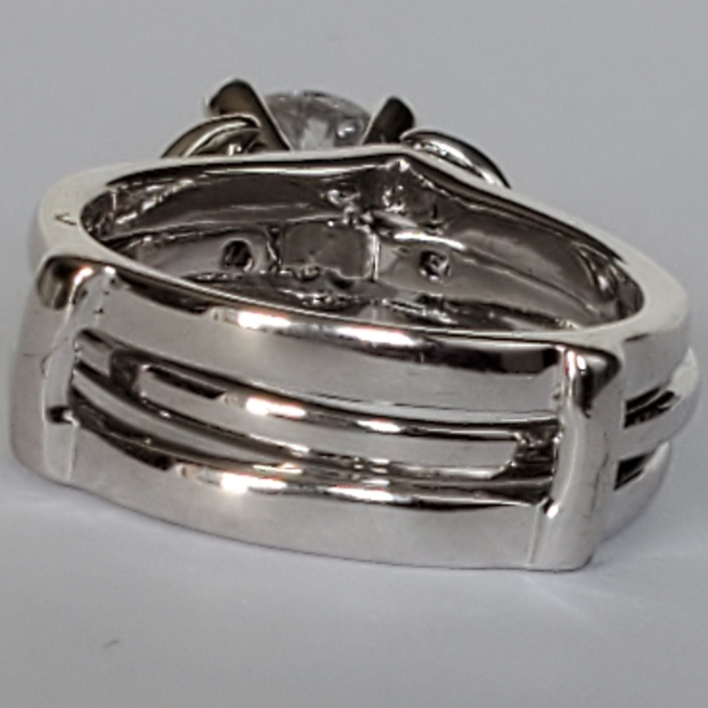 Silver Plated Wedding Band Ring Set Size 5 Cubic Zirconia 1.5 CWT * - Picture 6 of 10